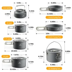 Batterie de cuisine de camping légère NATUREHIKE : ensemble poêle et bouilloire